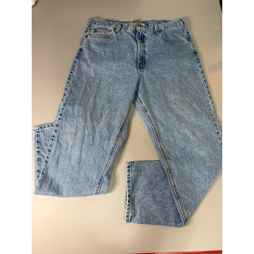 Carhartt Mens Relaxed Fit Light Wash Denim Jeans 38x32 Blue Workwear Pants